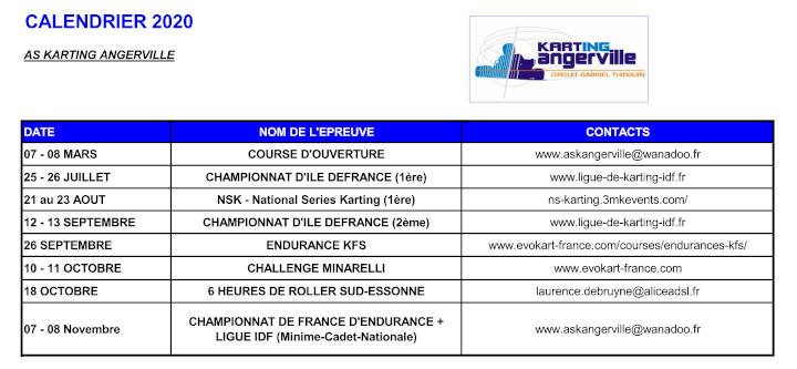 calendrier 2020 piste