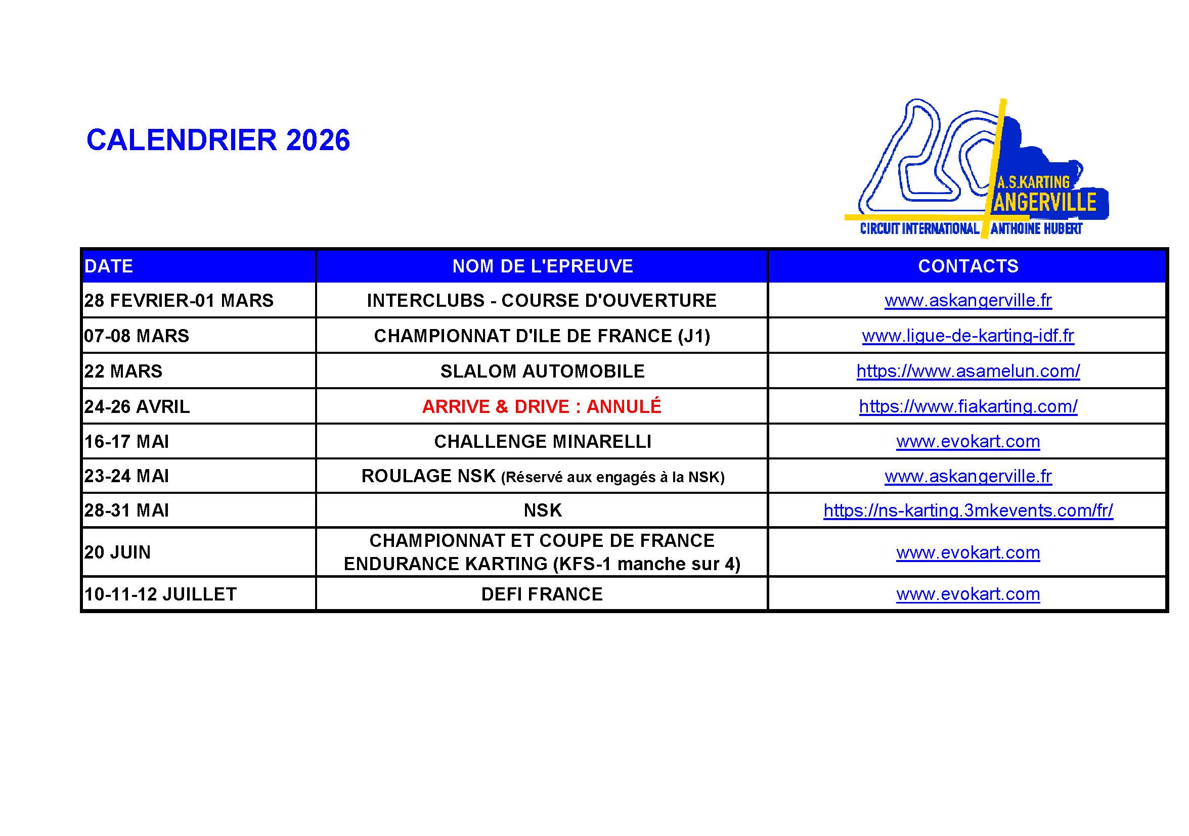 calendrier 2026 circuit angerville